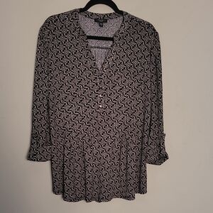 Cocomo Black and Tan Patterned Women's Top Sz 1X Stretchy Comfy Office